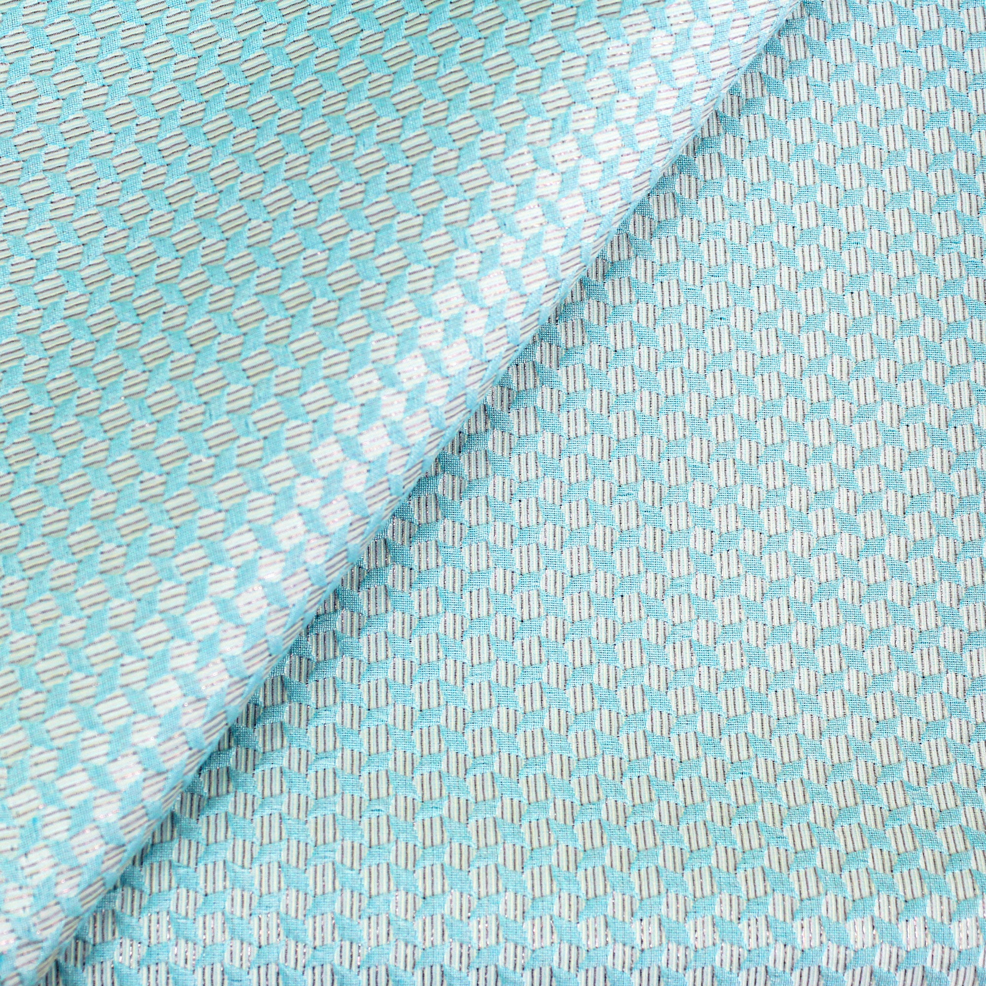 Blue and silver cotton jacquard fabric