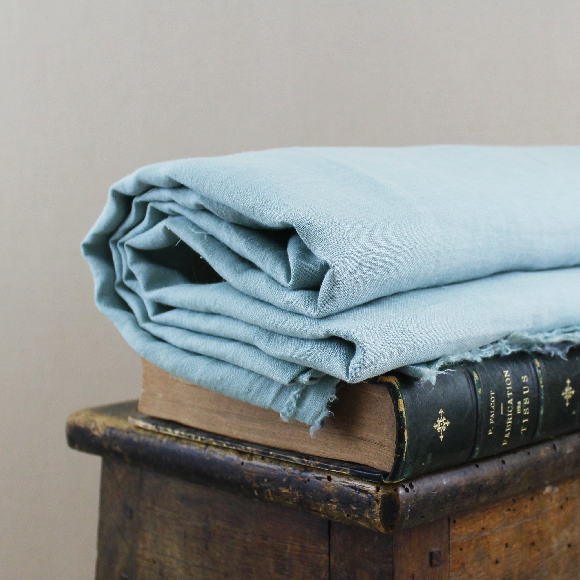 Water green linen fabric coupon