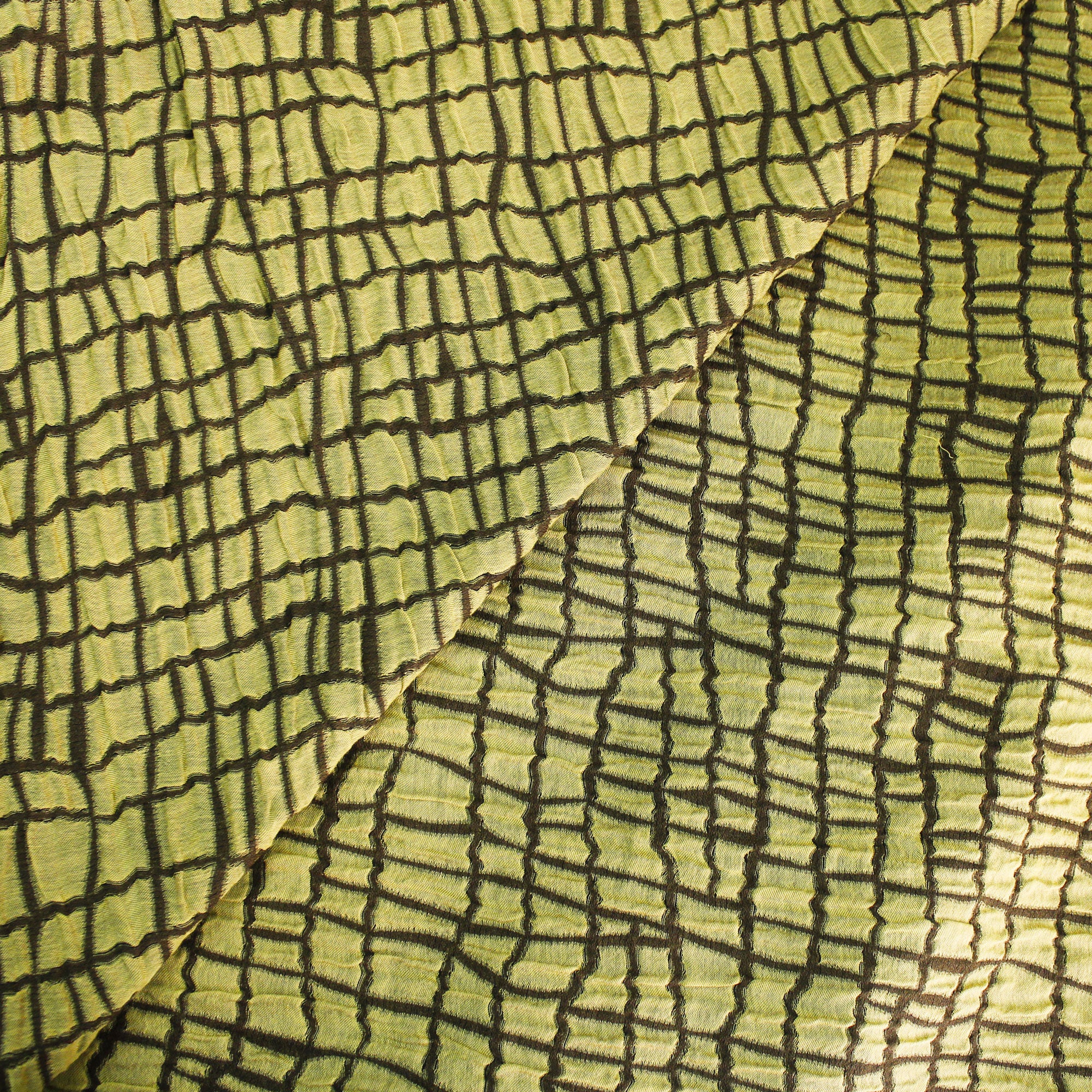 Reversible cotton jacquard fabric with olive green and khaki checks