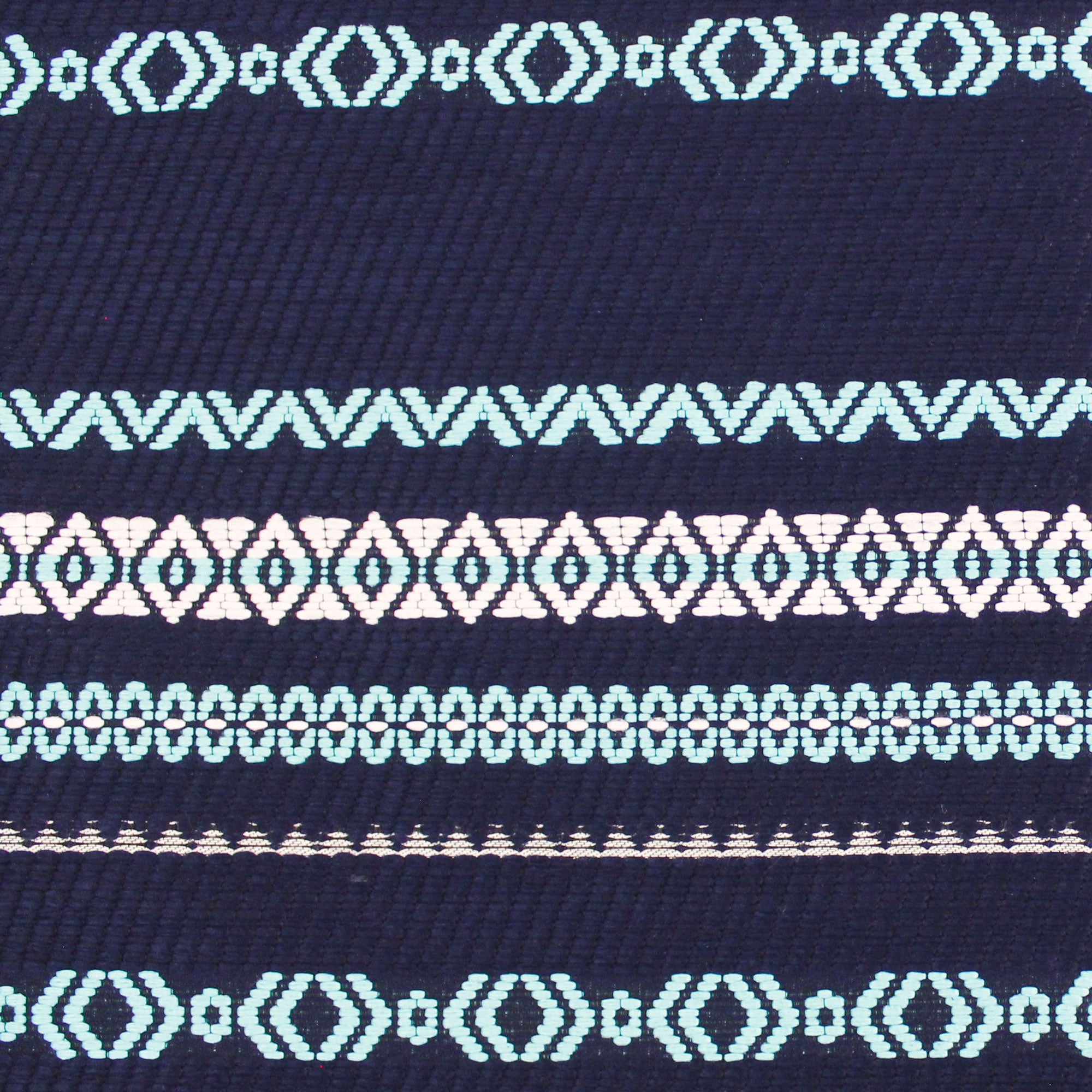 Cotton jacquard fabric with turquoise and white graphic patterns