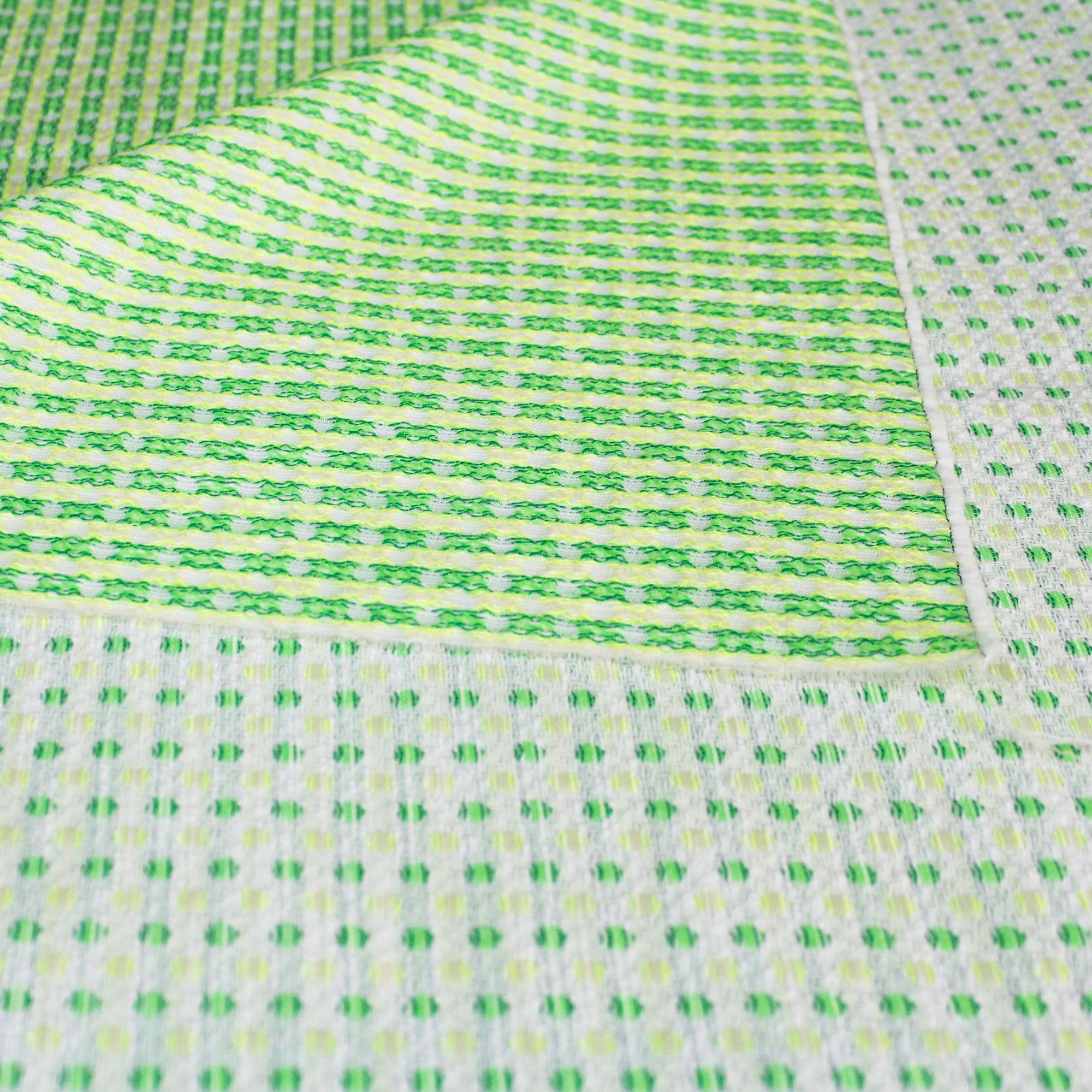 Green and yellow polka dot cotton jacquard fabric
