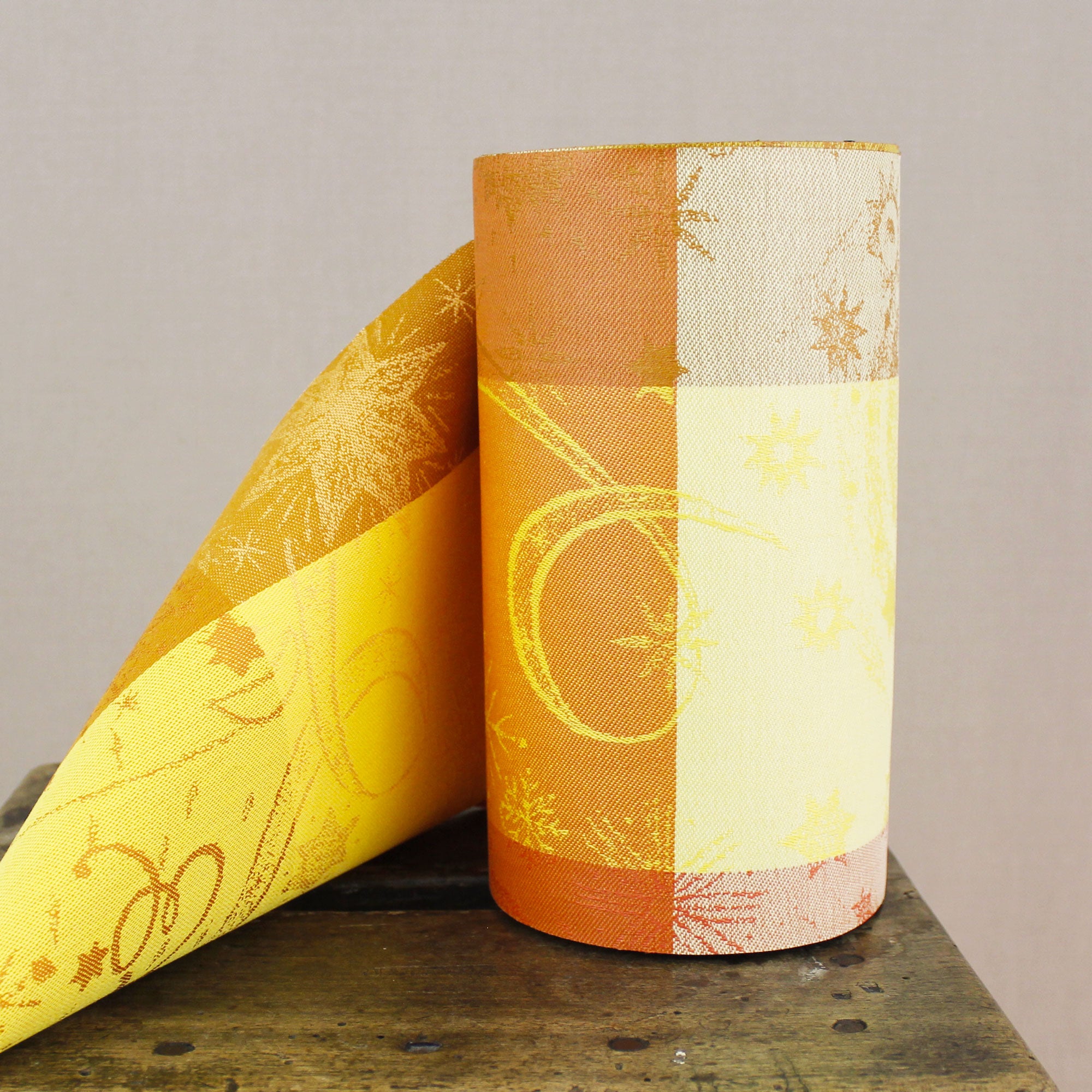 Bande de tissu jacquard coton toile enduite jaune et orange - Philéone