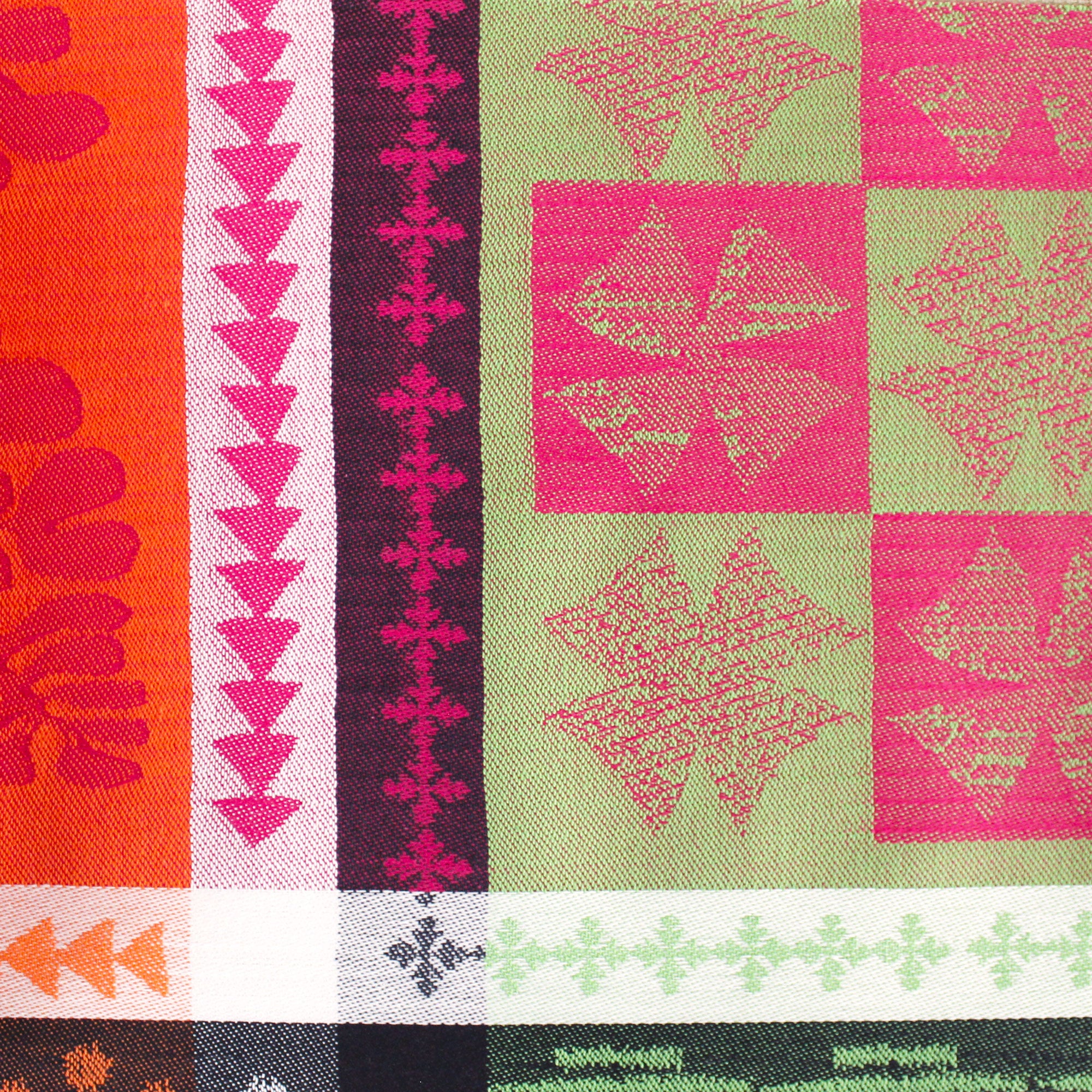 Bande de tissu jacquard coton toile enduite rose, vert et orange - Philéone