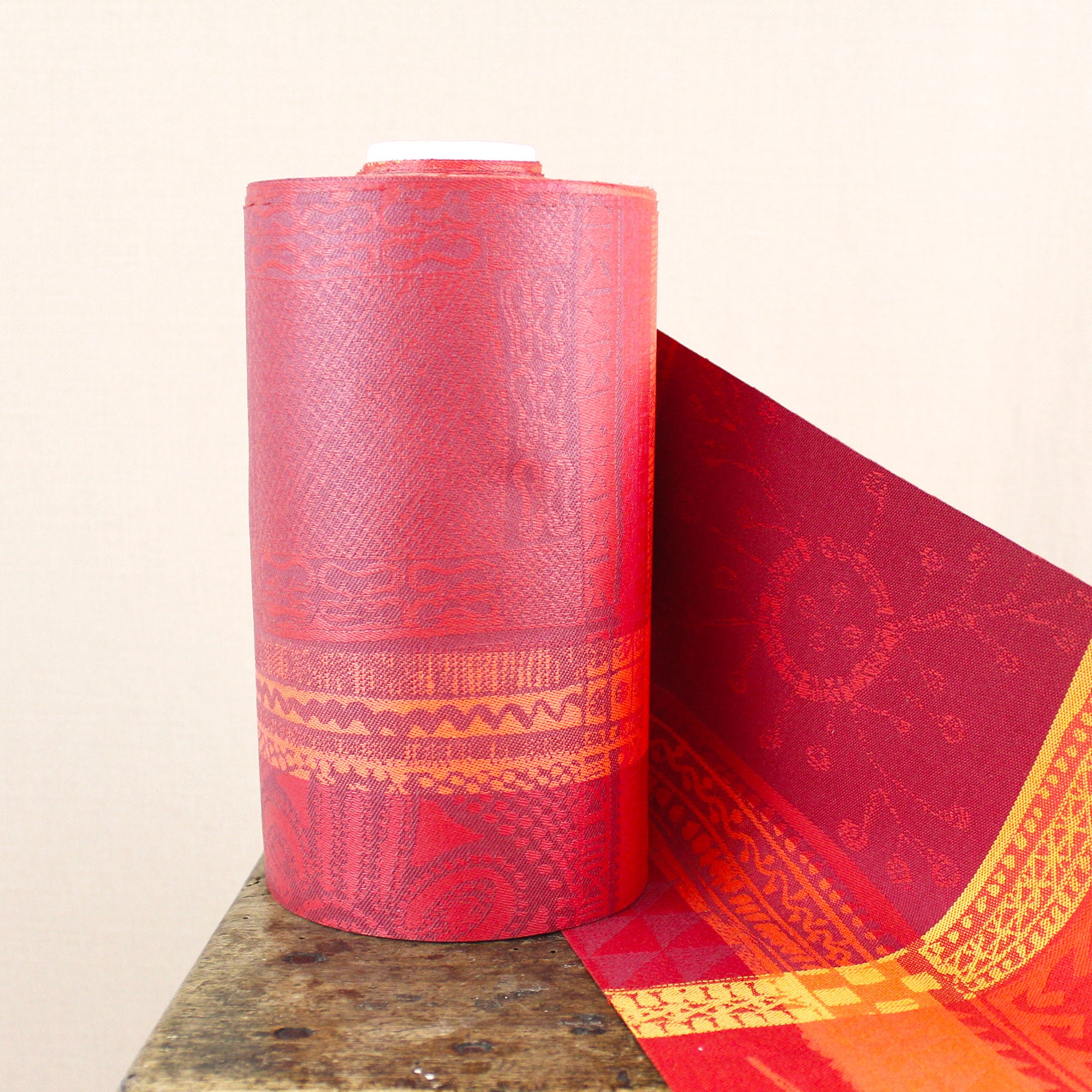 Bande de tissu jacquard coton toile enduite rouge et orange - Philéone
