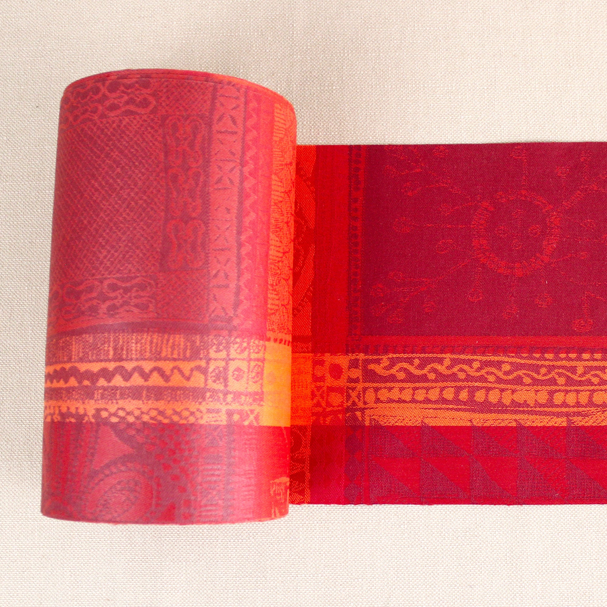 Bande de tissu jacquard coton toile enduite rouge et orange - Philéone